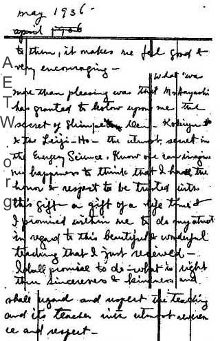 Extract from Takata-sensei's diary, May 1936